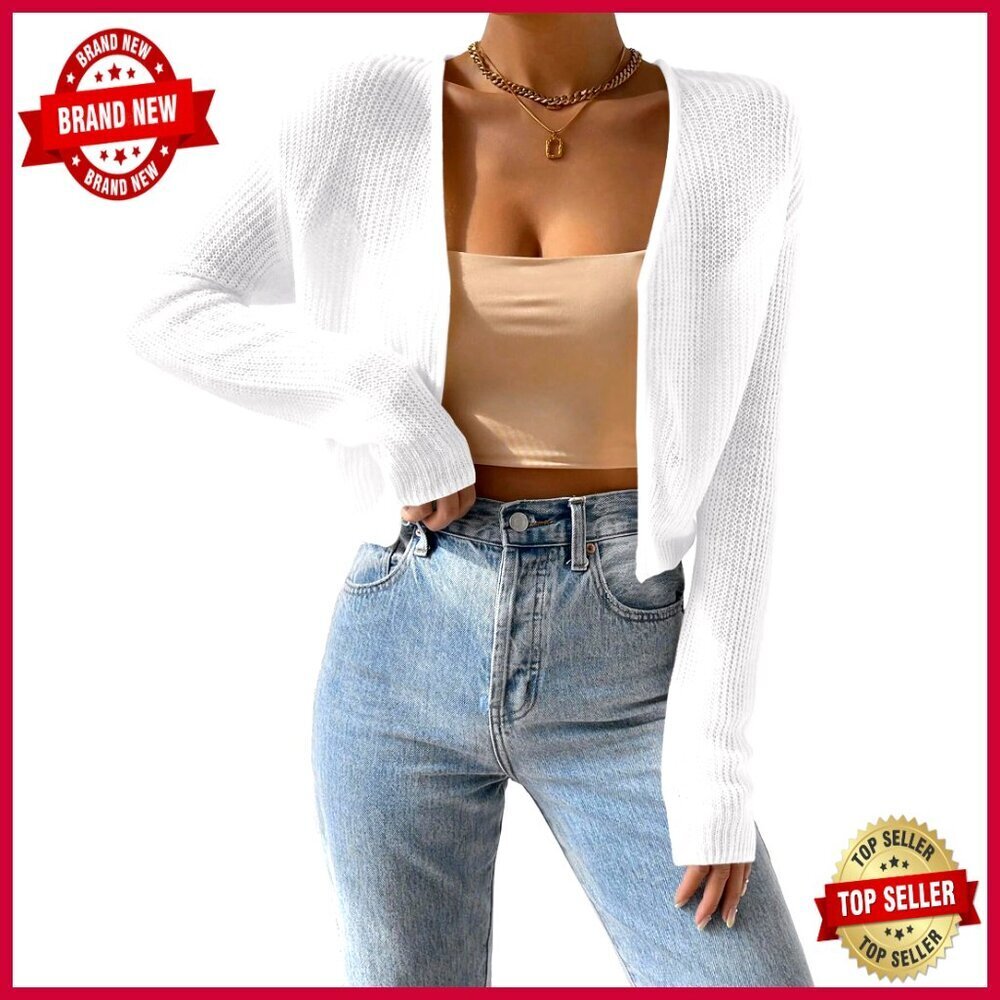 Cropped Cardigan Sweater Lightweight Open Front Long Sleeve Shrug